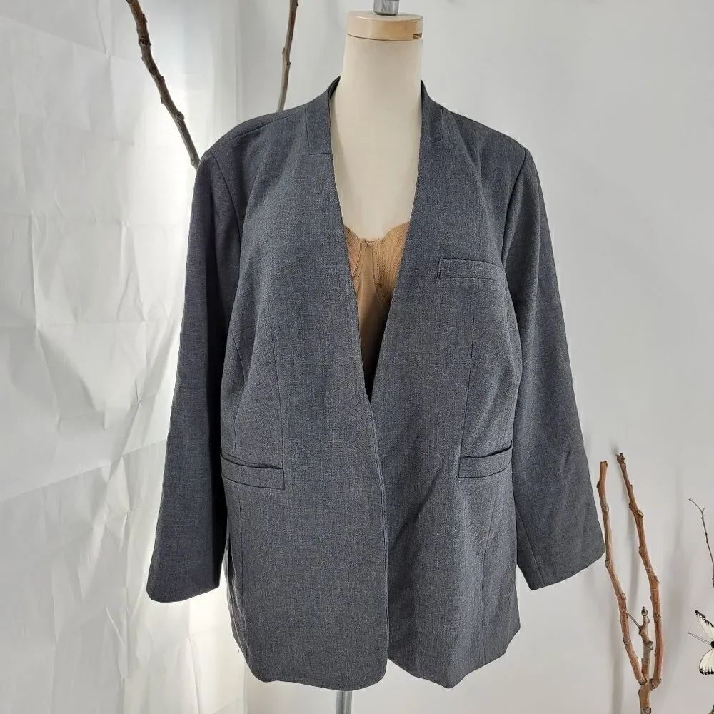 Eloqui gray unstructured gray open front blazer